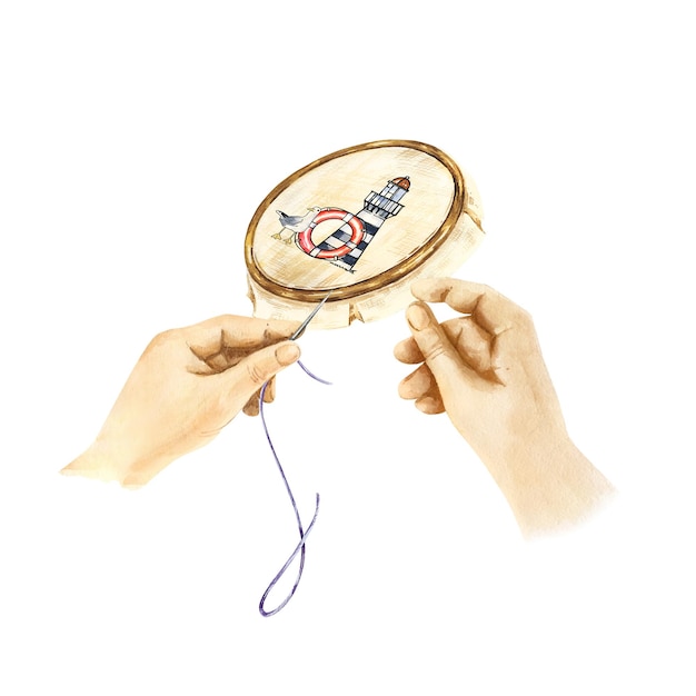 Ręce wyhaftowujące wzór w tamborku